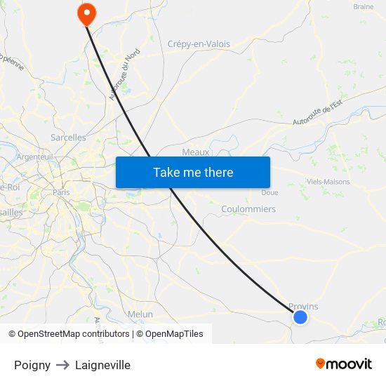 Poigny to Laigneville map