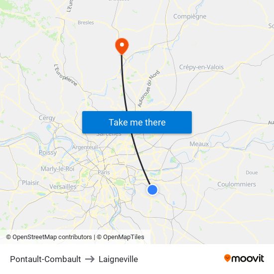 Pontault-Combault to Laigneville map