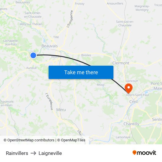 Rainvillers to Laigneville map