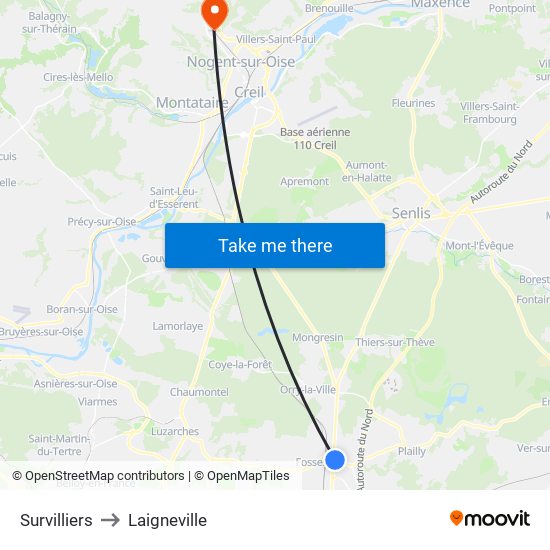 Survilliers to Laigneville map