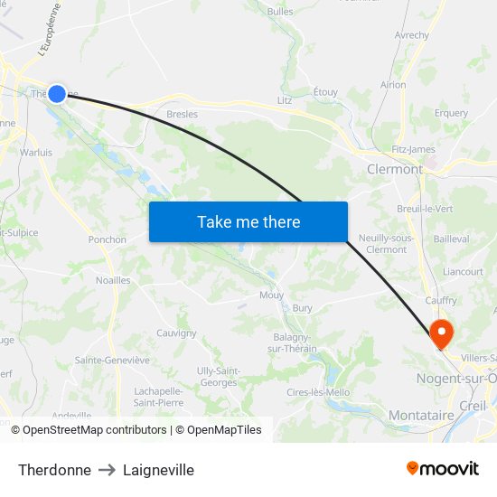 Therdonne to Laigneville map