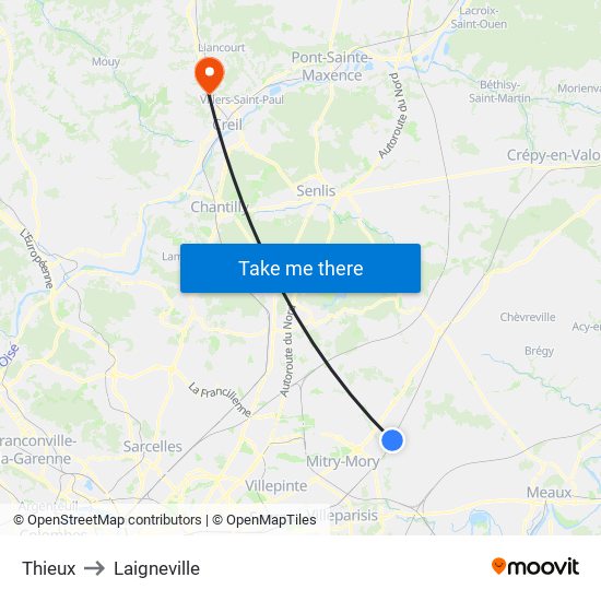 Thieux to Laigneville map