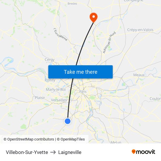 Villebon-Sur-Yvette to Laigneville map