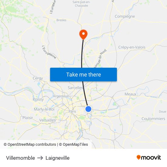 Villemomble to Laigneville map