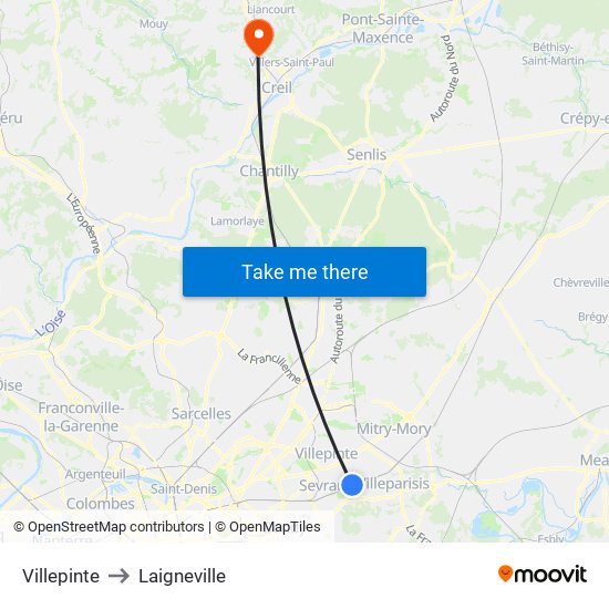 Villepinte to Laigneville map