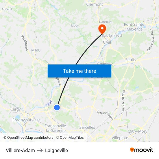 Villiers-Adam to Laigneville map