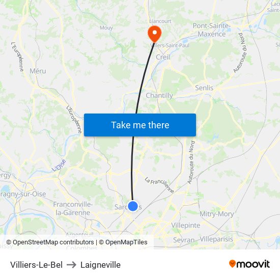 Villiers-Le-Bel to Laigneville map
