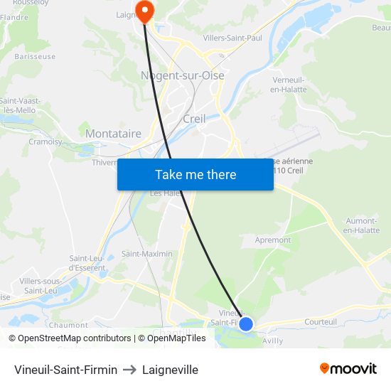 Vineuil-Saint-Firmin to Laigneville map