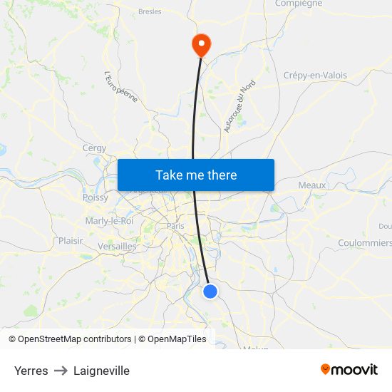 Yerres to Laigneville map