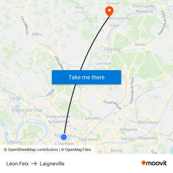 Léon Feix to Laigneville map