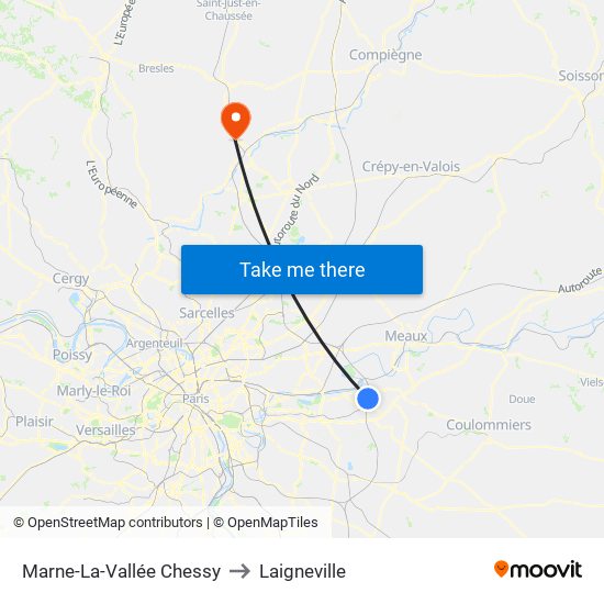 Marne-La-Vallée Chessy to Laigneville map