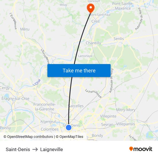 Saint-Denis to Laigneville map