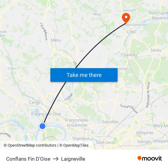 Conflans Fin D'Oise to Laigneville map