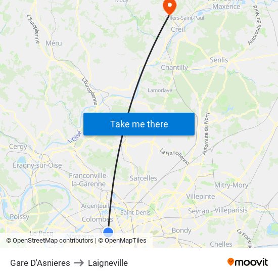 Gare D'Asnieres to Laigneville map