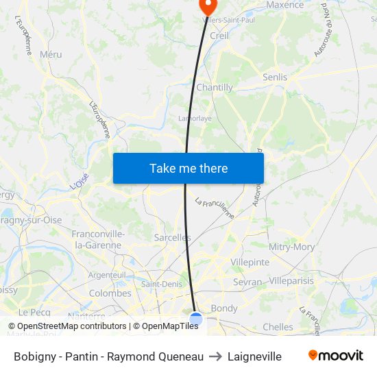 Bobigny - Pantin - Raymond Queneau to Laigneville map