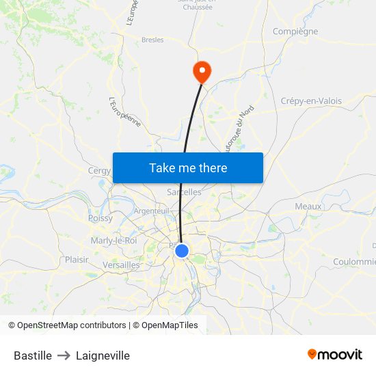 Bastille to Laigneville map