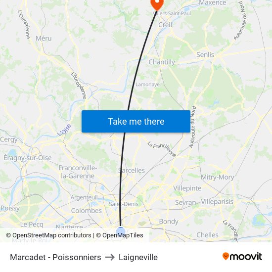 Marcadet - Poissonniers to Laigneville map