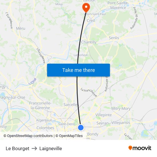 Le Bourget to Laigneville map