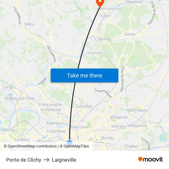 Porte de Clichy to Laigneville map