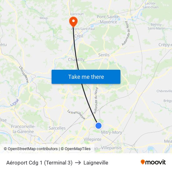 Aéroport Cdg 1 (Terminal 3) to Laigneville map