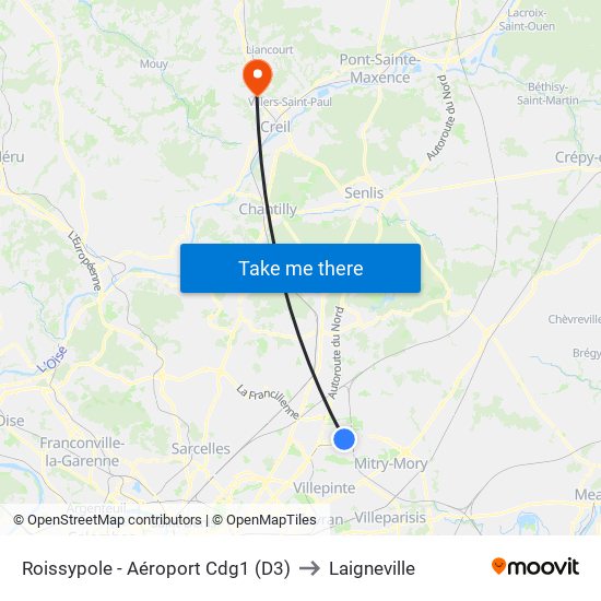 Roissypole - Aéroport Cdg1 (D3) to Laigneville map