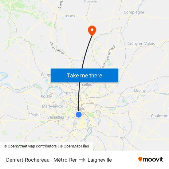 Denfert-Rochereau - Métro-Rer to Laigneville map