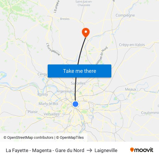 La Fayette - Magenta - Gare du Nord to Laigneville map