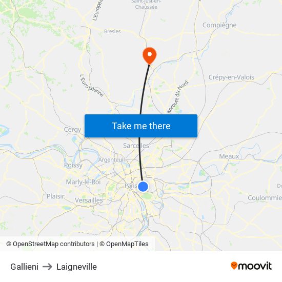 Gallieni to Laigneville map