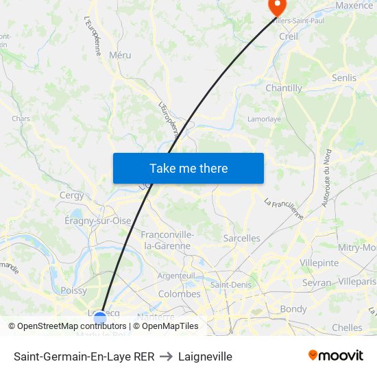 Saint-Germain-En-Laye RER to Laigneville map