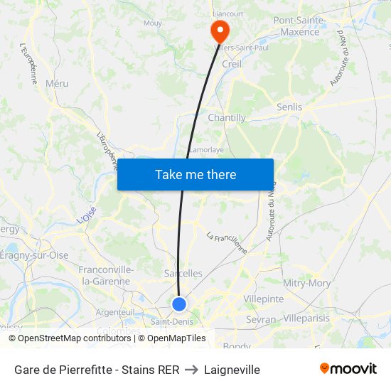 Gare de Pierrefitte - Stains RER to Laigneville map