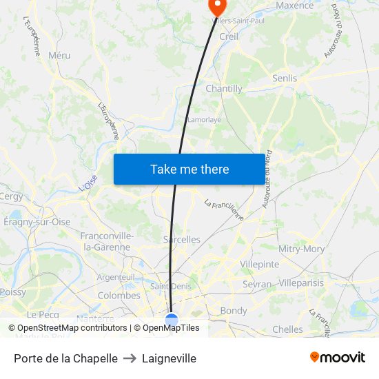 Porte de la Chapelle to Laigneville map