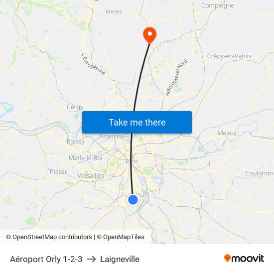 Aéroport Orly 1-2-3 to Laigneville map