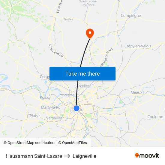 Haussmann Saint-Lazare to Laigneville map