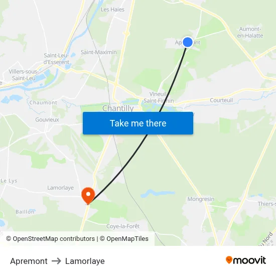 Apremont to Lamorlaye map