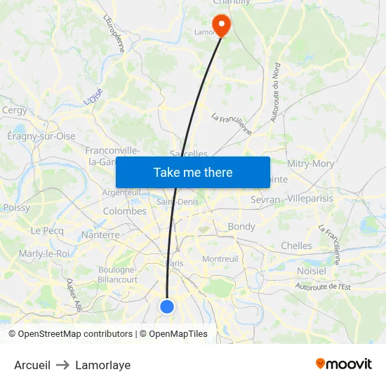 Arcueil to Lamorlaye map