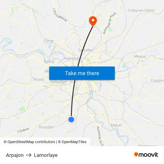 Arpajon to Lamorlaye map