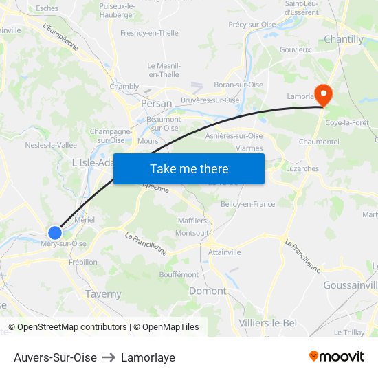 Auvers-Sur-Oise to Lamorlaye map