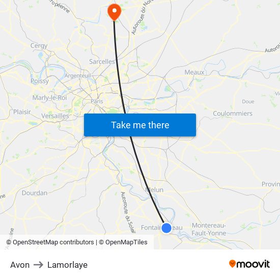 Avon to Lamorlaye map