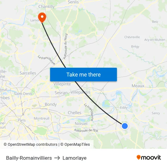 Bailly-Romainvilliers to Lamorlaye map
