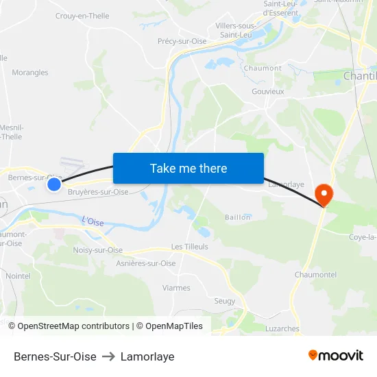Bernes-Sur-Oise to Lamorlaye map