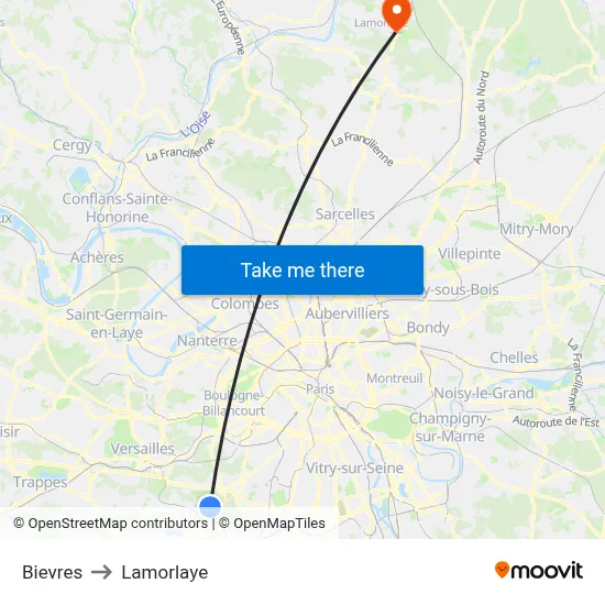 Bievres to Lamorlaye map