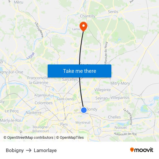 Bobigny to Lamorlaye map