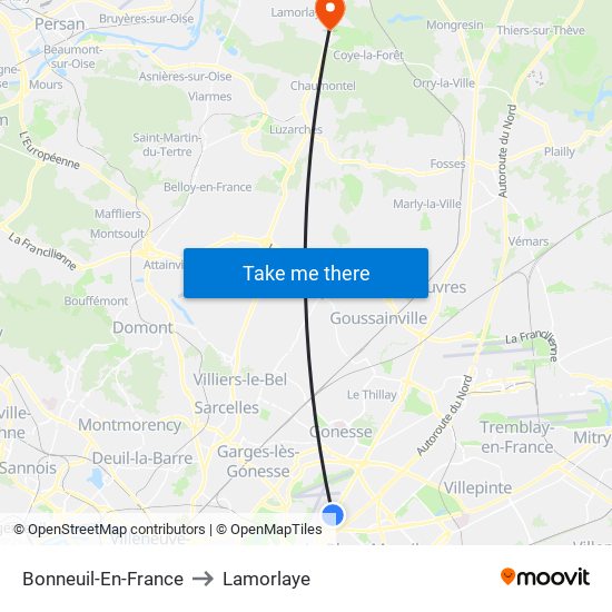 Bonneuil-En-France to Lamorlaye map