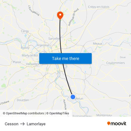 Cesson to Lamorlaye map