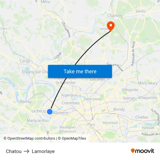 Chatou to Lamorlaye map