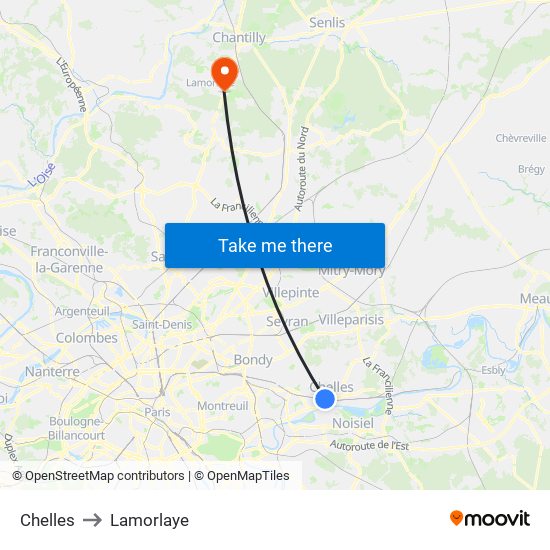Chelles to Lamorlaye map