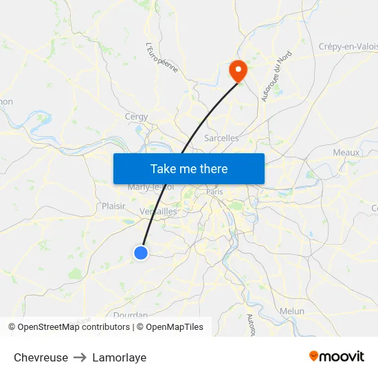 Chevreuse to Lamorlaye map