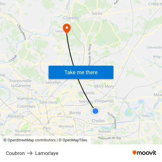 Coubron to Lamorlaye map