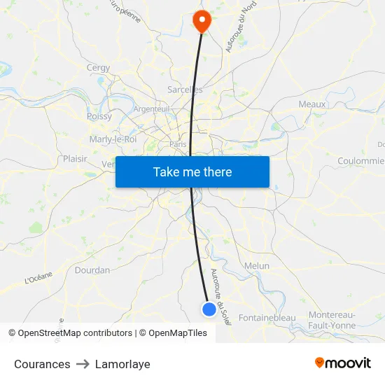 Courances to Lamorlaye map