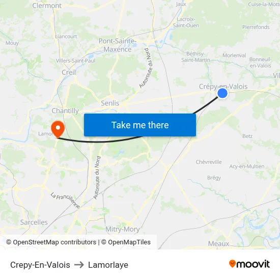 Crepy-En-Valois to Lamorlaye map